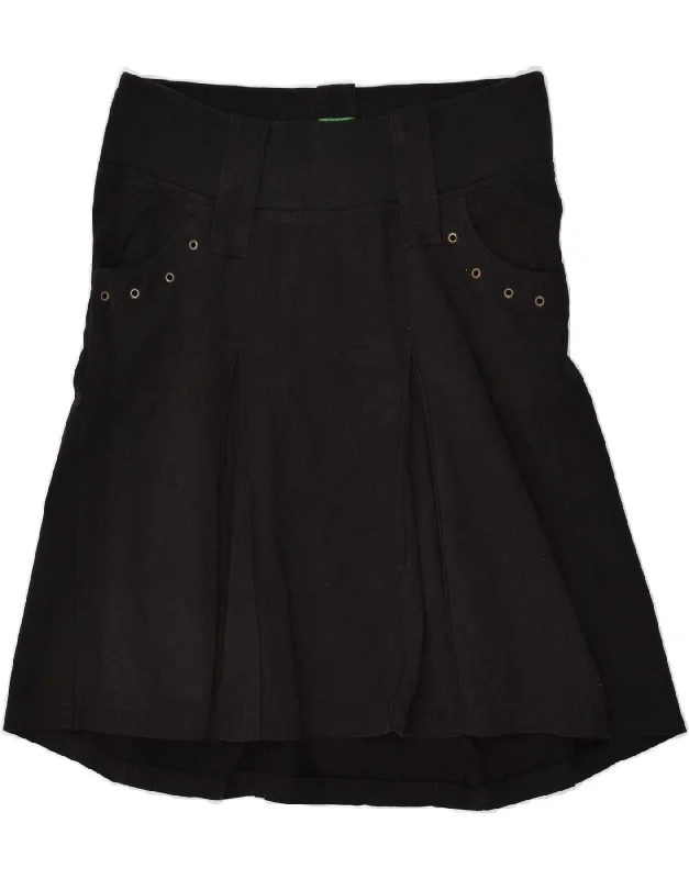 BENETTON Womens A-Line Skirt UK 10 Small W34 Black Cotton chiffon skirt airy