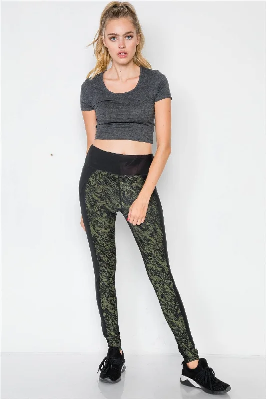 Riffle Green Activewear Workout High-Rise Leggings Stylish Stretch Print Leggings