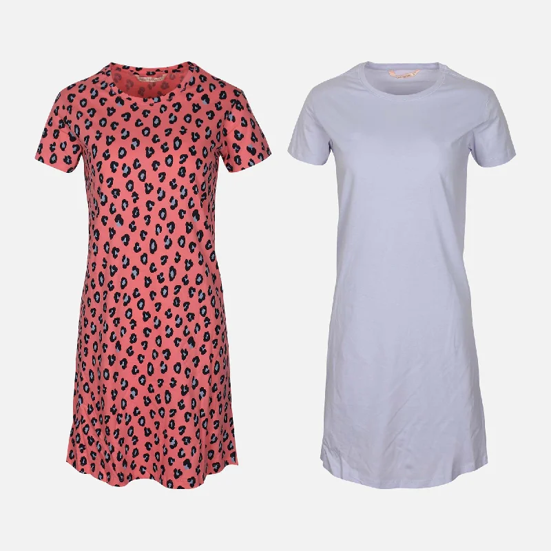 LADIES COTTON SHORT SLEEVE SLEEP DRESS SET (2 PACK) Tunics Lace romantic