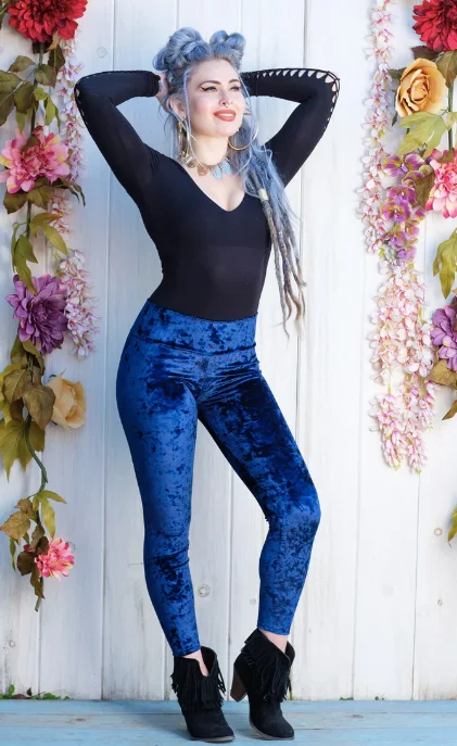 Navy Velvet Leggings Stylish Faux Leather Leggings