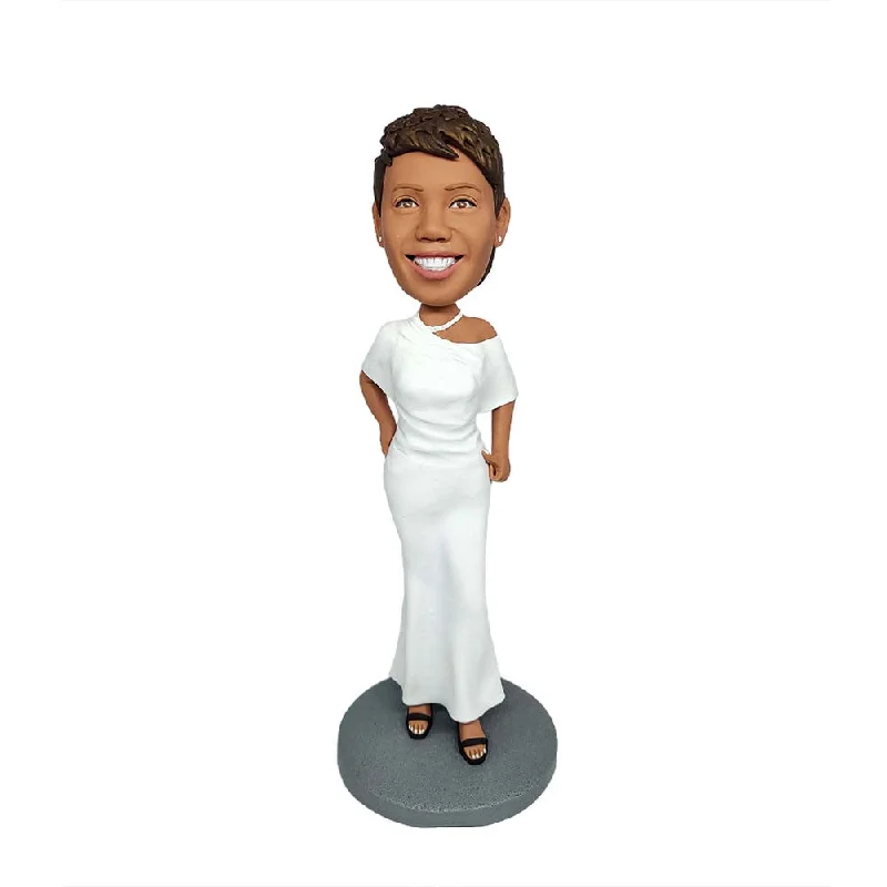 Beautiful lady in a white dress Custom Bobblehead Tunics Bestseller popular
