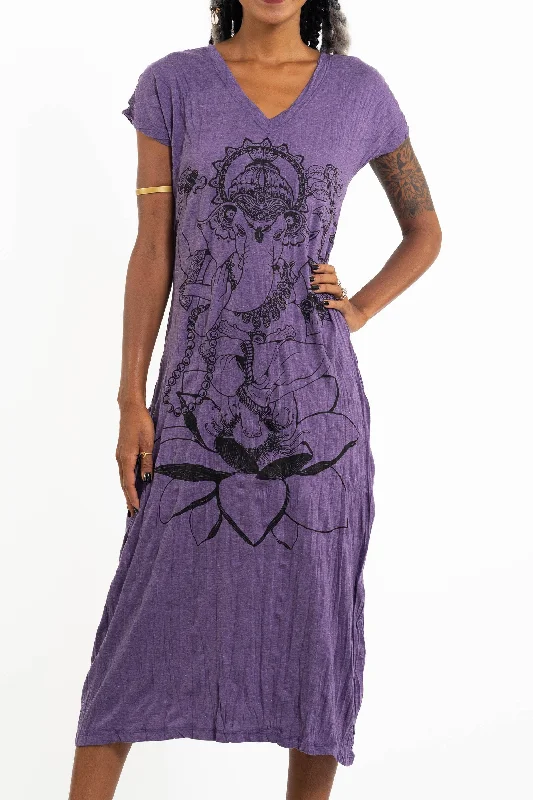 Sure Design Womens Lord Ganesh V Neck Tee Dress Purple Tunics Bestseller popular
