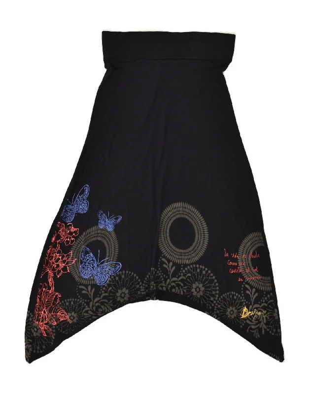 DESIGUAL Womens Graphic Asymmetrical Skirt Small W26 Black leather skirt bold