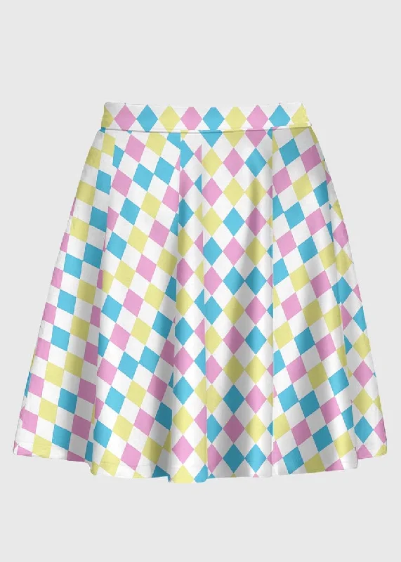 Plus Size Harlequin Pattern Pastel Clowncore Skirt velvet skirt glossy