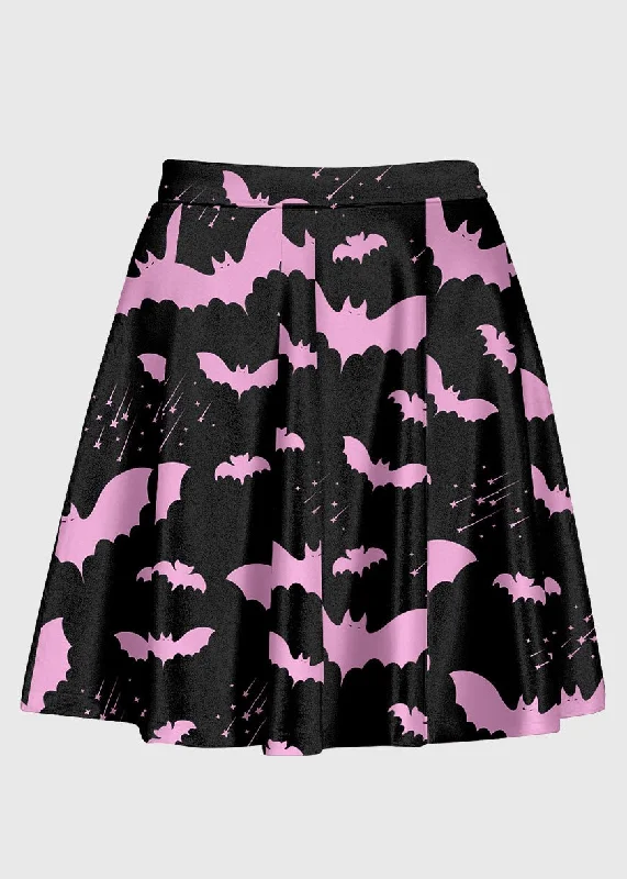 Plus Size Pink And Black Bat Kawaii Goth High Waist Skirt velvet skirt plush