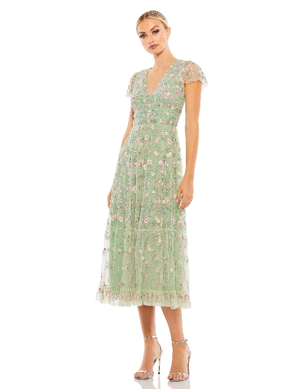 Midi Embroidered Dress Tunics Spring floral