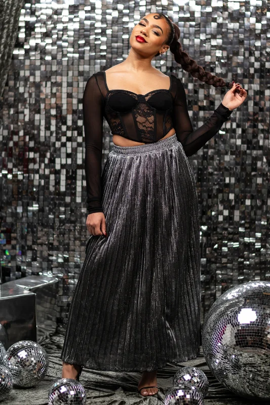 Addison Metallic Skirt - Silver leather skirt bold