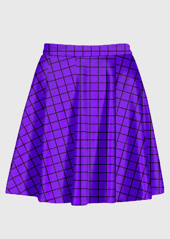 Plus Size Purple Gird Skater Skirt breathable skirt fabric