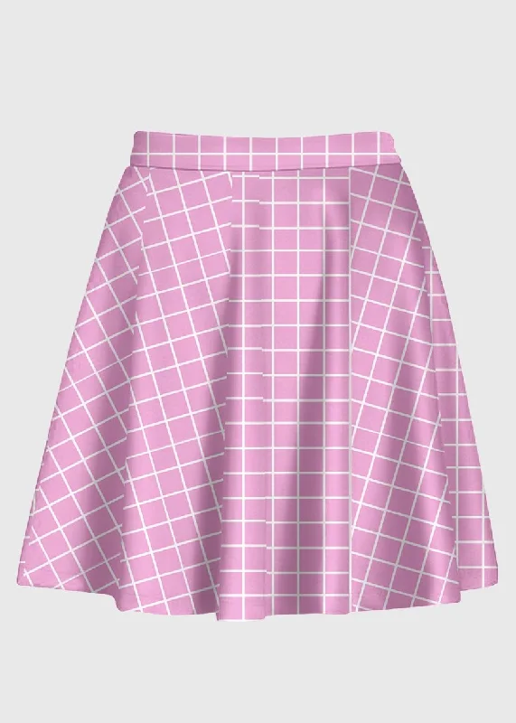 Plus Size Cute Pastel Pink Grid  High Waist Skirt leather skirt sleek