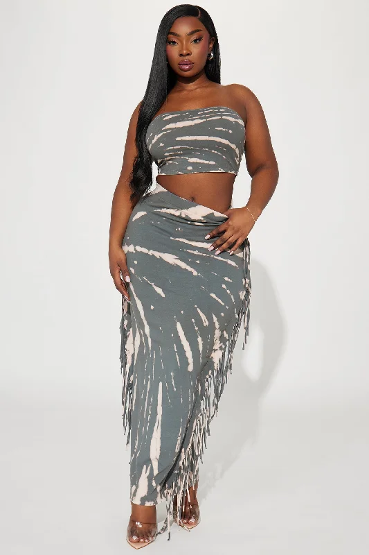 Chaos Within Tie Dye Skirt Set - Olive/combo silk skirt lustrous
