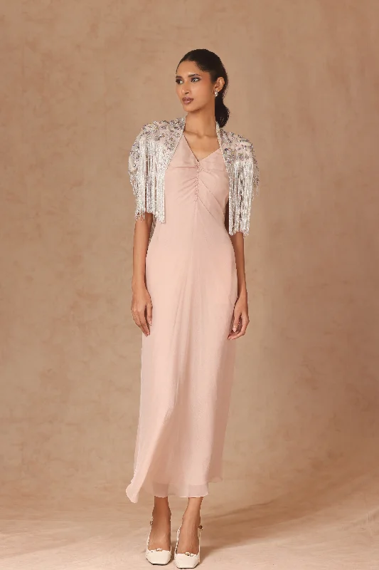 Drape Fringe Cape With Chiffon Dress Tunics Chic fashionable