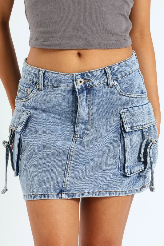 Utility Denim Mini Skirt - Mid Blue denim skirt durable