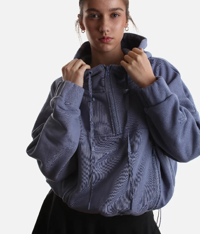 Cloud-Soft Half Zip Hoodie with Bungee Hem & Extra-Large Hood - Wild Wind Zip Hoodie Drawstring Kangaroo Pocket