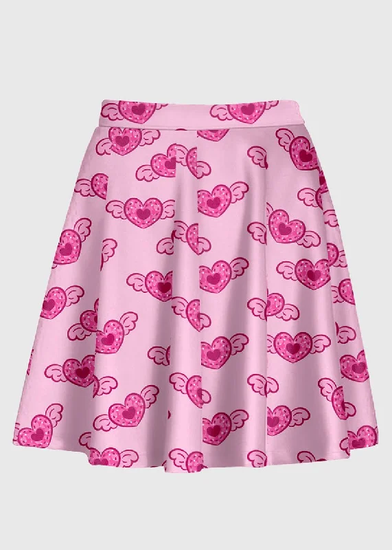 Plus Size Pink Heart Angel Wing Kawaii Skirt silk skirt smooth