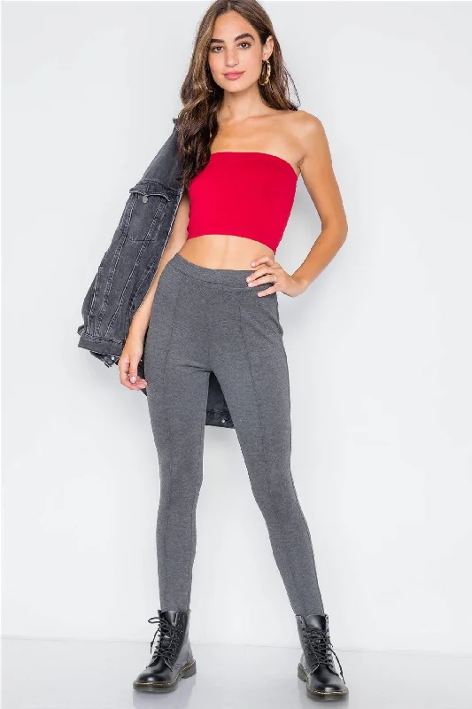 Heather Charcoal Thick Knit Activewear Leggings Pant Comfortable Slim Fit Leggings