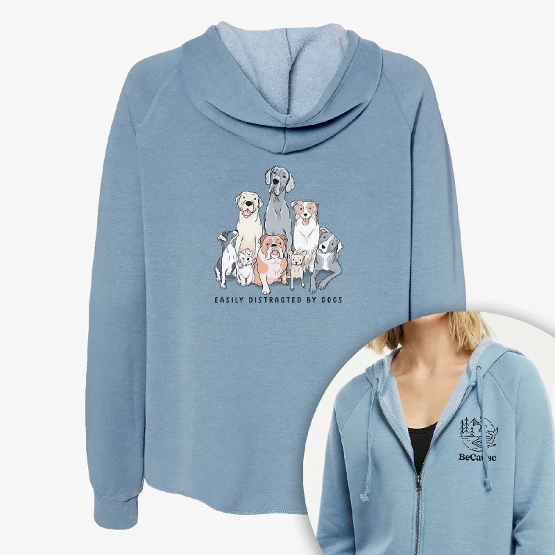 Vibrant Easily Distracted by Dogs - Women's Cali Wave Zip-Up Sweatshirt Hoodie with Hem Lace Feminine Delicate