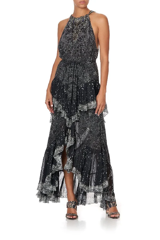 MAXI SKIRT WITH DOUBLE FRILL MIDNIGHT PEARL chiffon skirt flowing