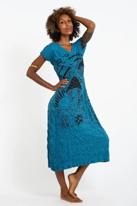 Sure Design Womens Magic Mushroom V Neck Tee Dress Denim Blue Tunics Versatile stylish