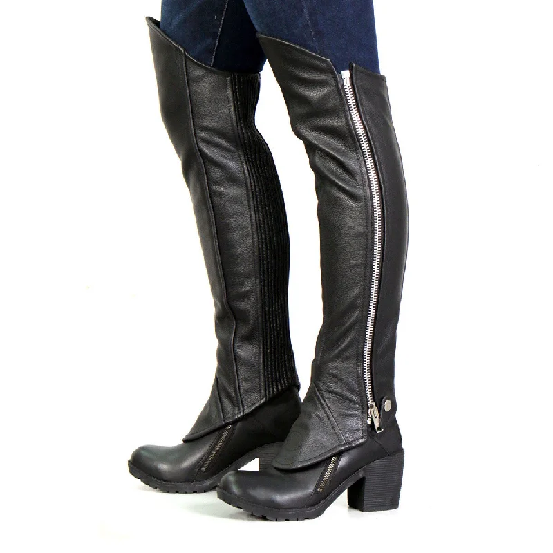 Hot Leathers LCU1002 Women's Black Lambskin Leather Side Zip Leggings Comfortable Tummy Shaping Leggings