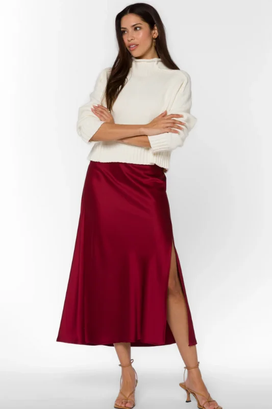 Gypsy Midi Skirt - Crimson ribbed skirt waist