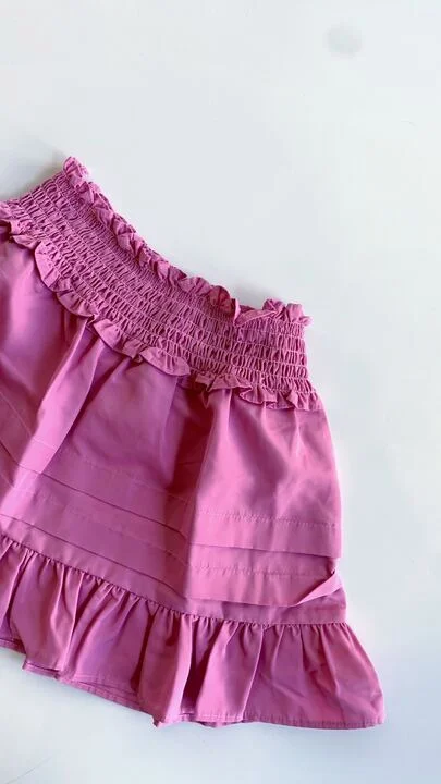 Diana Taffeta Smocked Skirt | Pink leather skirt refined