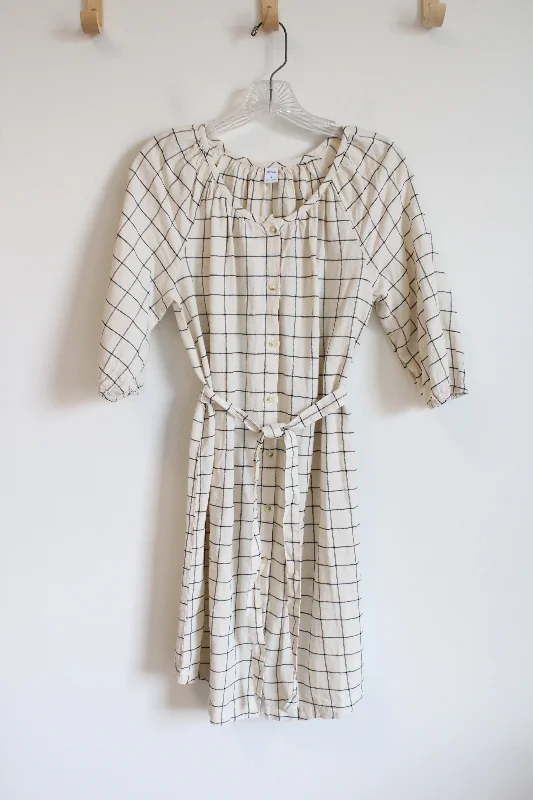 Old Navy Cream & Black Plaid Button Down Tied Dress | S Tunics Fleece cozy