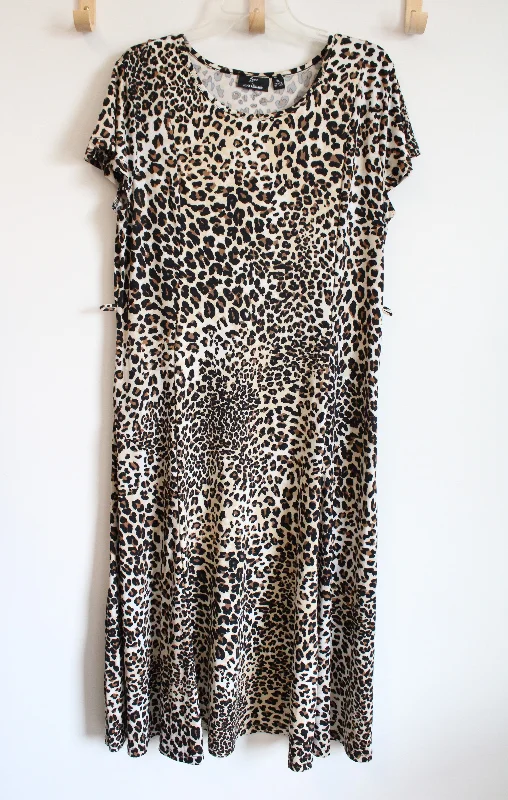 Nina Leonard Leopard Print Dress | XL Cowl Neckline Elegant