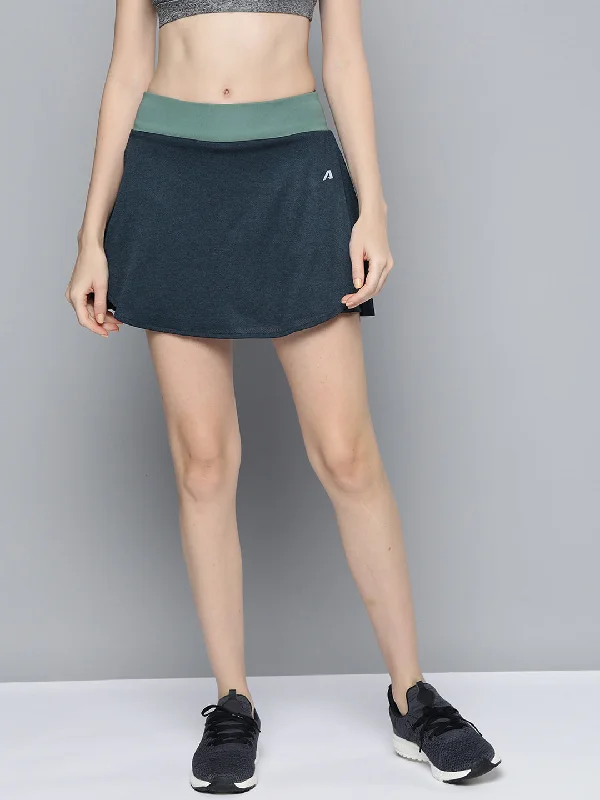 Alcis Women Navy Blue Green Solid Sports Wrap Mini Skirt silk skirt lustrous