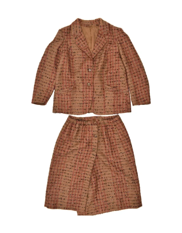 VINTAGE Womens 2 Button 2 Piece Skirt Set IT 49 XL W32 Brown Flecked Wool linen skirt natural