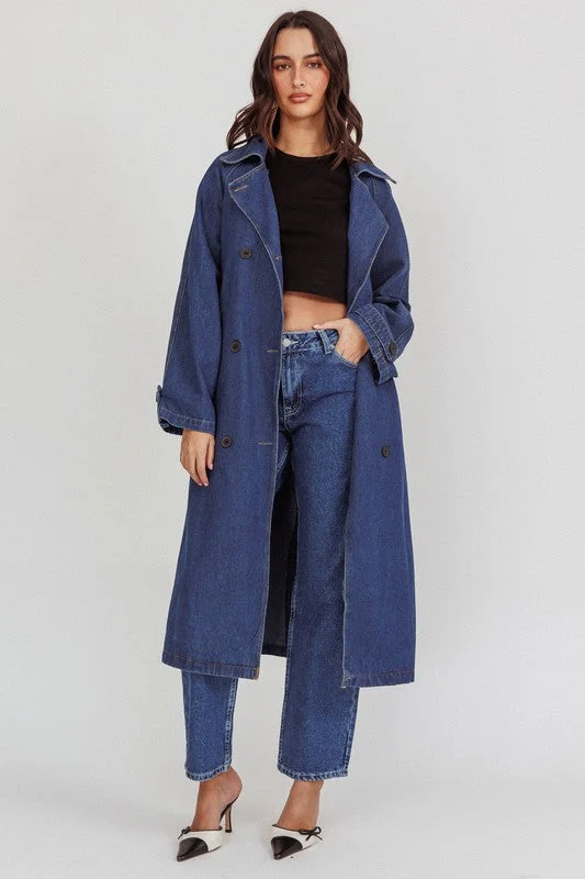 I've Got The Blues Denim Trench Coat Houndstooth Coat Plaid Coat Tartan Coat