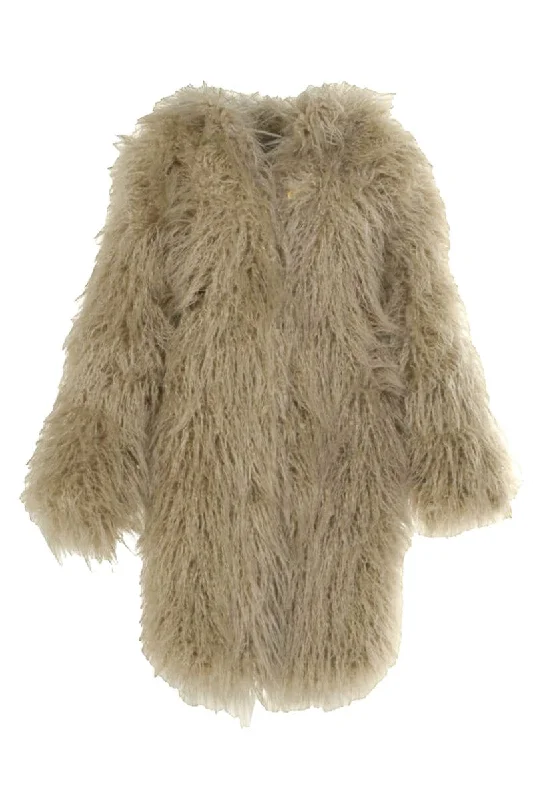 FLUFFY BEIGE FAUX FUR COAT Fitted Loose Oversized