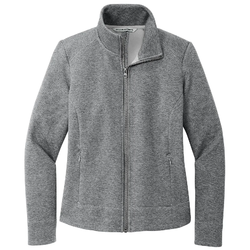 Port Authority Women's Grey Heather Network Fleece Jacket Plaid Jacket Tartan Jacket Houndstooth Jacket