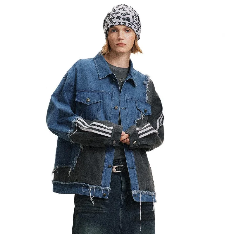 Coat with Irregular Color Contrast Patchwork and Burr Design - High Street Fashion Elasticated Drawstring Belted