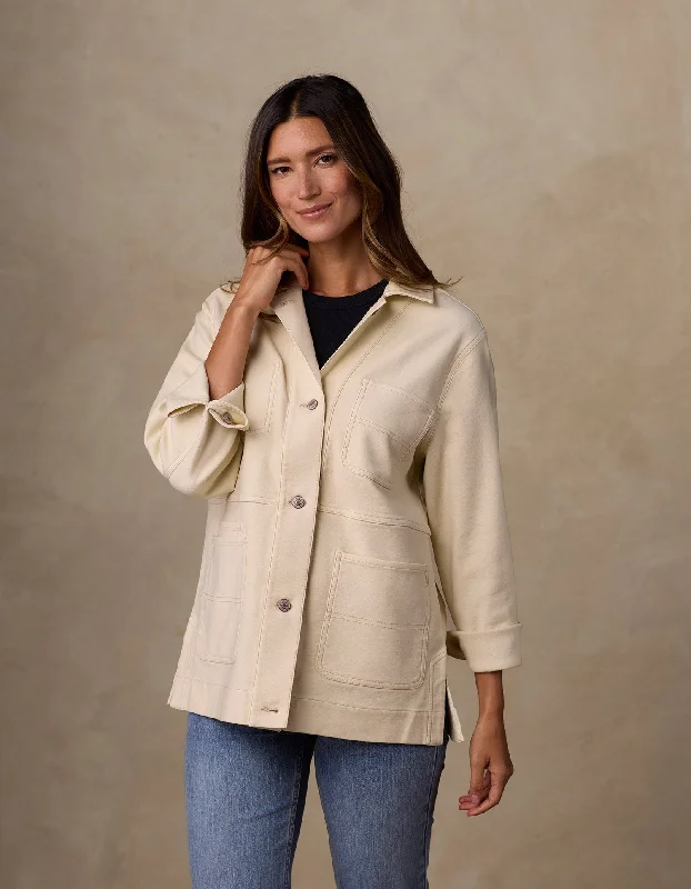 Women's Comfort Terry Chore Coat in Cream Sleeveless Short Sleeve Long Sleeve