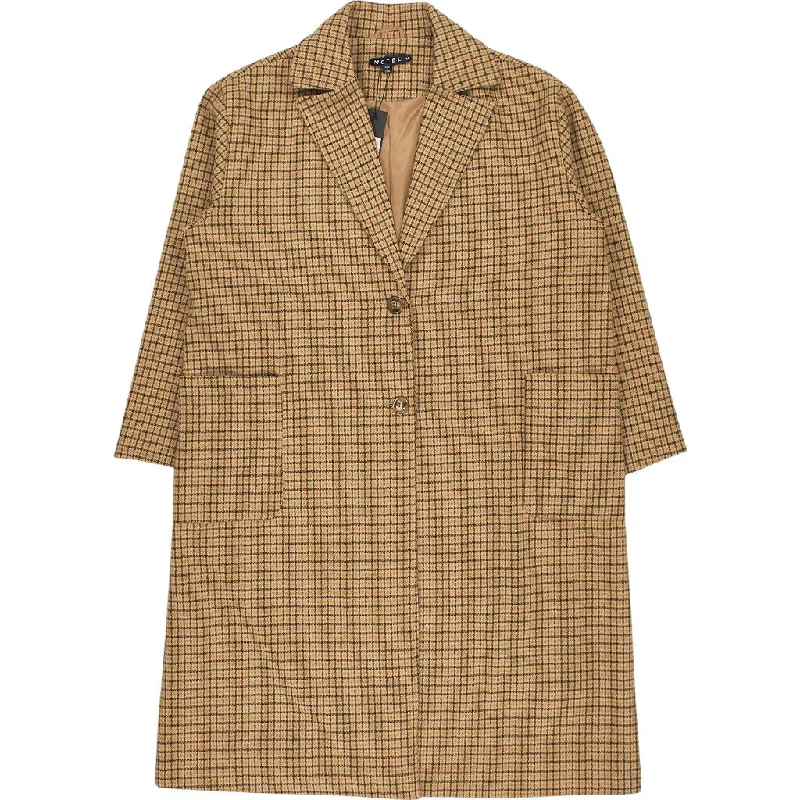 Motel Brown Check Houndstooth Duster Coat Parka Down Jacket Wool Coat