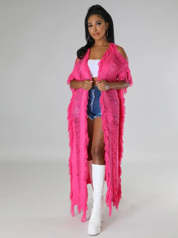 Fashion Tassels Knitted Hollow Out Women Coats Nylon Polyester Spandex