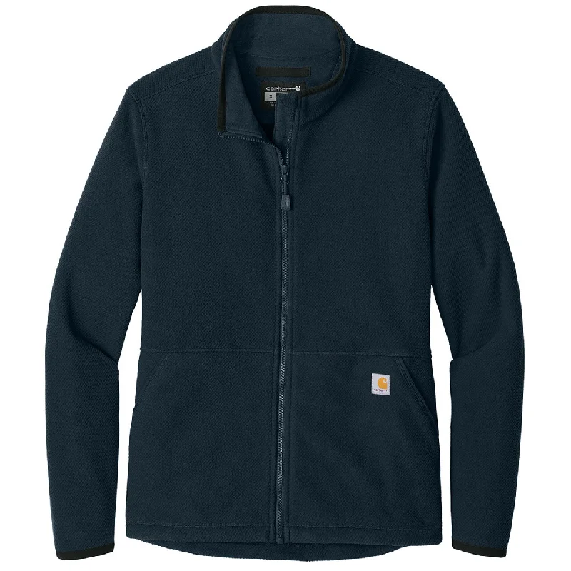 Carhartt Women's Navy Textured Full-Zip Fleece Jacket Knit Jacket Woven Jacket Fleece Jacket