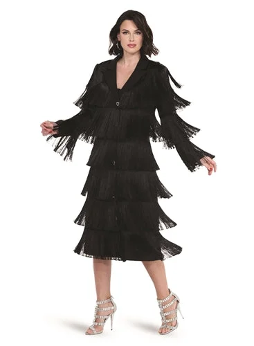 Love The Queen 17581 Layered Fringe Coat Dress Tweed Herringbone Houndstooth