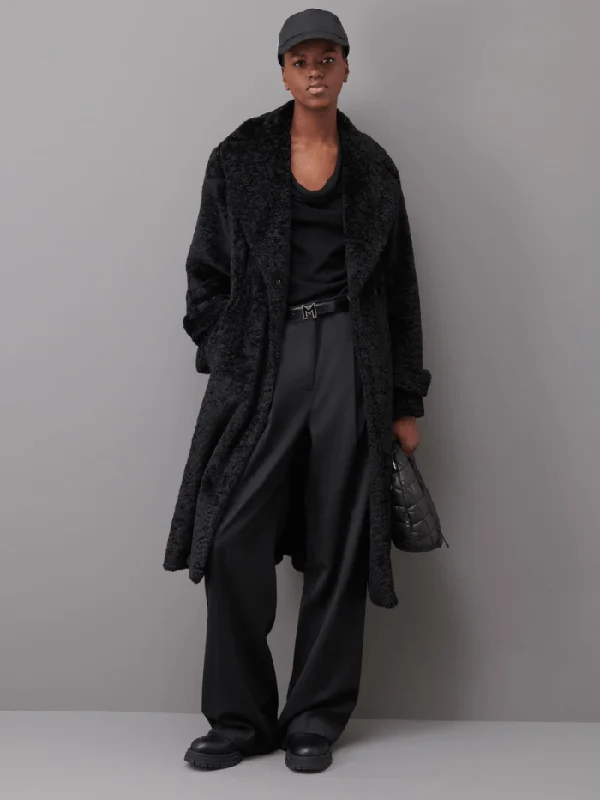 Marella Salone Long Black Coat 23390602392 Col 004 Mesh Canvas Denim