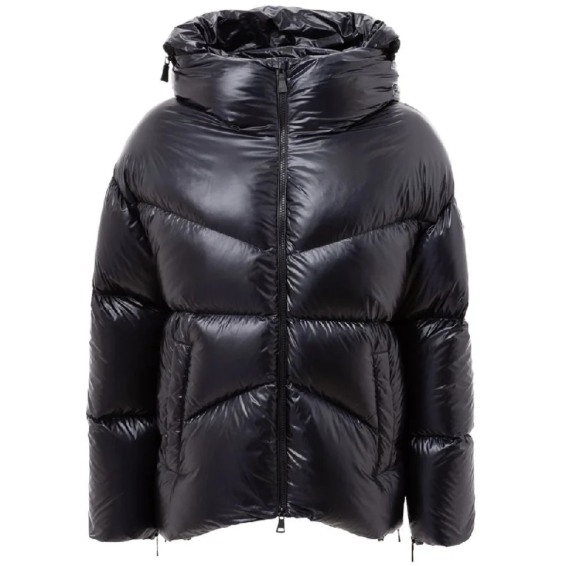 Blue Polyamide Jackets & Coat Notch Collar Peter Pan Collar Cowl Neck