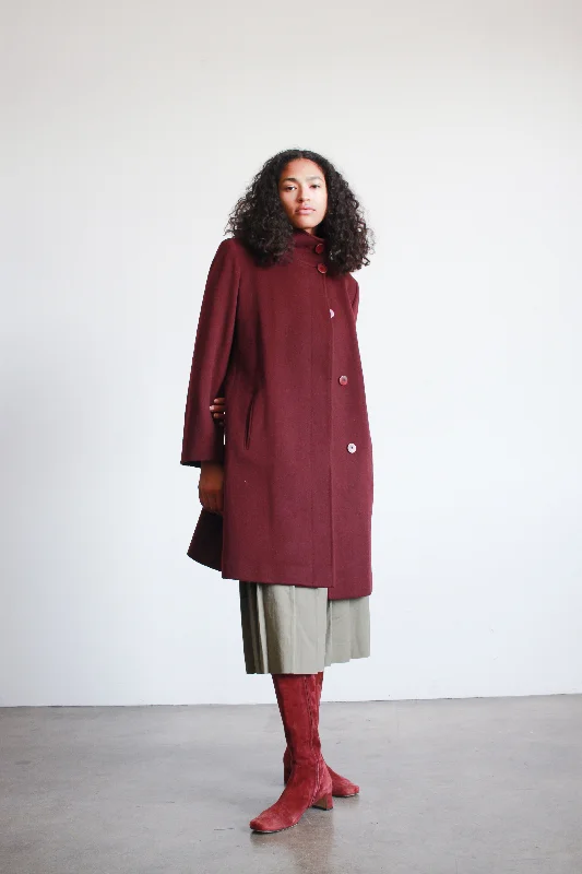 2000s Fluerette Berry Wool Swing Coat Bomber Denim Leather
