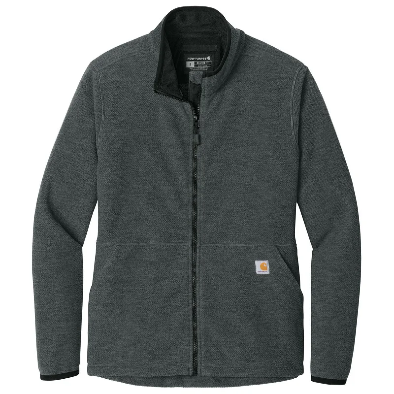 Carhartt Women's Carbon Heather Textured Full-Zip Fleece Jacket Stand-Up Collar Roll-Neck Collar Turtle Neck
