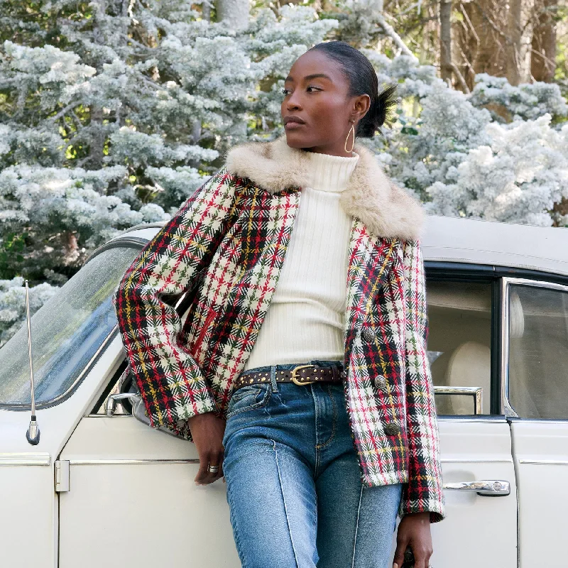 Plaid Alpenhorn Coat Peter Pan Collar Cowl Neck Turtleneck