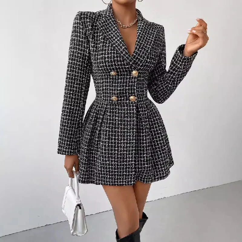 Fashion Plaid Winter Long Sleeves Dress Coats Suede Jacket Faux Fur Jacket Puffer Jacket