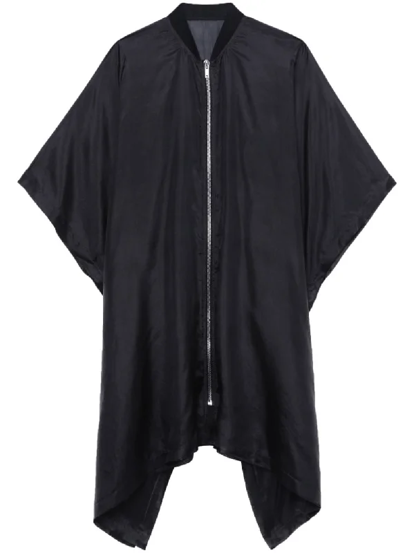zip-front silk coat Print Jacquard Embroidered
