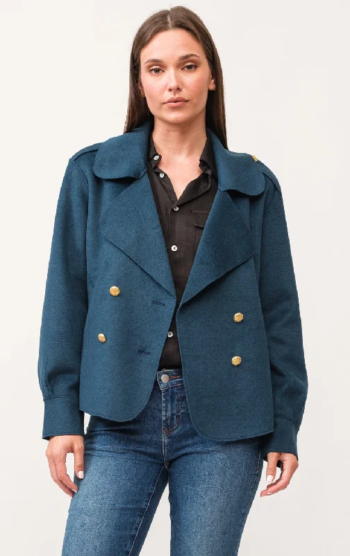 Dear John Valencia Coat Deep Teal Tweed Herringbone Houndstooth