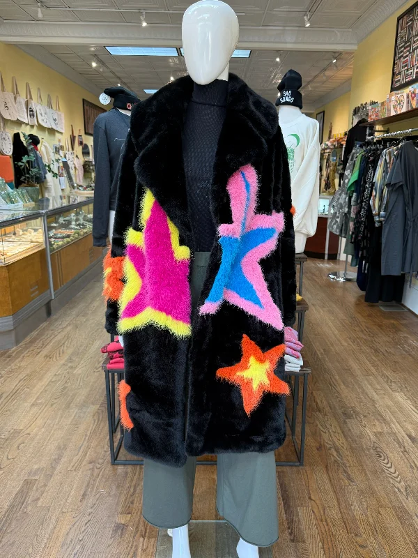 Rainbow Star Maxi Coat Satin Silk Chiffon