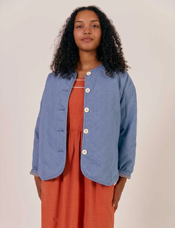 Sideline Lola Jacket Light Denim Stand-Up Collar Roll-Neck Collar Turtle Neck
