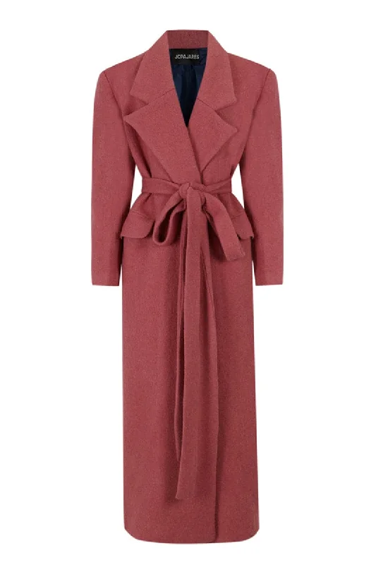 PINK WOOL MAXI COAT Vent Hem Cuff