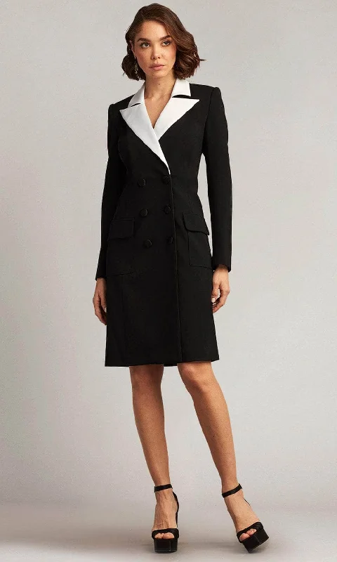Tadashi Shoji BOS22835M - McKay Double-Breasted Coat Sheath Dress Asymmetrical Collar Hooded Zippered